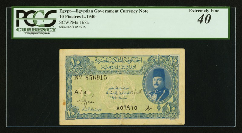 Egypt Egyptian Government 10 Piastres 1940 Pick 168a PCGS Extremely Fine 40. Sma...