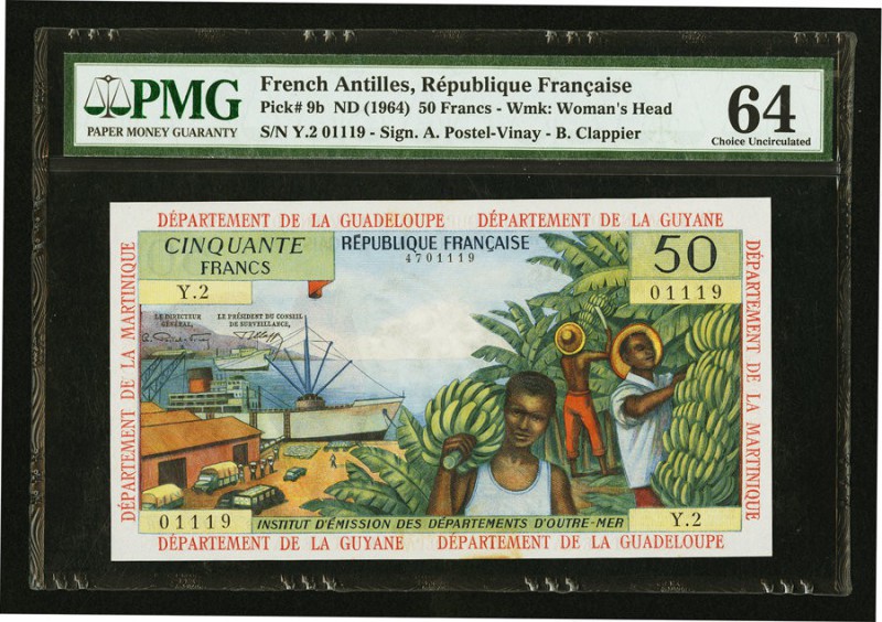 French Antilles Republique Francaise 50 Francs ND (1964) Pick 9b PMG Choice Unci...