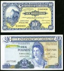 Gibraltar Government of Gibraltar 10 Shillings; 10 Pounds 3.10.1958; 20.11.1975 Pick 14b; 22a Two Examples About Uncirculated. 

HID09801242017