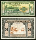 Guatemala Banco Central de Guatemala 1 Quetzal 12.8.1946 Pick 20 Very Fine; Morocco Banque D'Etat Du Maroc 50 Francs 1.8.1943 Pick 26a Extremely Fine-...