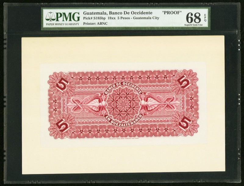 Guatemala Banco de Occidente 5 Pesos 18xx Pick S185bp Back Proof PMG Superb Gem ...