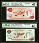 Guyana Bank of Guyana 1 Dollar; 5 Dollars ND (1966-92) Picks 21s; 22s Specimens PMG Gem Uncirculated 66 EPQ and PMG Gem Uncirculated 65 EPQ. An underr...
