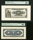 Honduras Banco de Comercio 10 Pesos 16.2.1915 Pick S144fp; S144bp Front And Proofs PMG Gem Uncirculated 66 EPQ; Superb Gem Unc 69 EPQ. Three POCs on f...