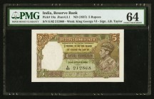 India Reserve Bank of India 5 Rupees ND (1937) Pick 18a PMG Choice Uncirculated 64. Staple holes at issue; minor rust.

HID09801242017