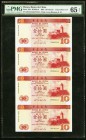 Macau Banco Da China 10 Patacas 2001 Pick 101a KNB2-a Uncut Sheet Of Four PMG Gem Uncirculated 65 EPQ. 

HID09801242017