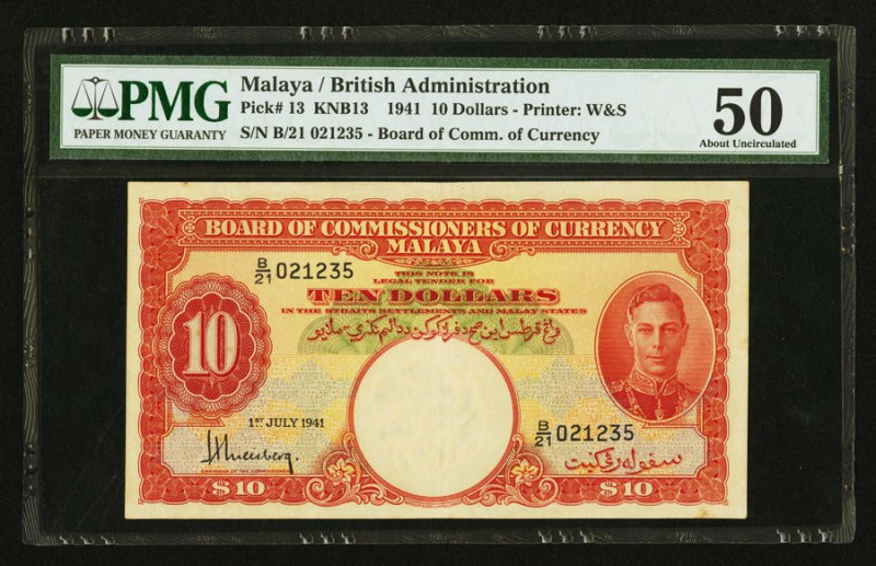 Malaya Board of Commissioners of Currency 10 Dollars 1.7.1941 Pick 13 PMG About ...