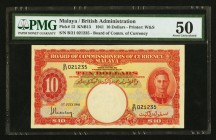 Malaya Board of Commissioners of Currency 10 Dollars 1.7.1941 Pick 13 PMG About Uncirculated 50. Small tear.

HID09801242017