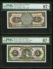 Mexico Banco de Mexico 1; 5 Peso 25.11961; 1969 Pick 59g; 60j Two Examples PMG Superb Gem Unc 67 EPQ. 

HID09801242017