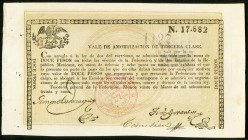 Mexico Bearer Bond 12 Pesos ND (ca. 1835) Pick UNL About Uncirculated. Few staple holes at left; cut cancelled.

HID09801242017