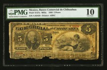 Mexico Banco Comercial de Chihuahua 5 Pesos 1889 Pick S127a M83a PMG Very Good 10. Pieces missing.

HID09801242017