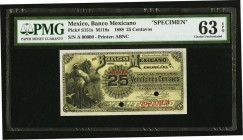 Mexico Banco Mexicano 25 Centavos 1888 Pick S151s s M118s Specimen PMG Choice Uncirculated 63 EPQ. Two POCs.

HID09801242017