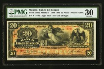 Mexico Banco Del Estado De Mexico 20 Pesos 5.2.1903 Pick S331a M398 PMG Very Fine 30. 

HID09801242017