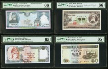 Lot Of Four PMG Graded Examples From Nepal (2), Japan and Macau. Nepal Central Bank of Nepal 250 Rupees ND (1997) Pick 42 "Commemorative" PMG Gem Unci...