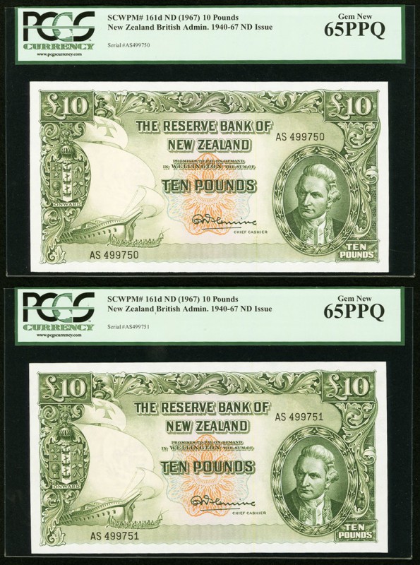 New Zealand Reserve Bank of New Zealand 10 Pounds ND (1967) Pick 161d Two Consec...