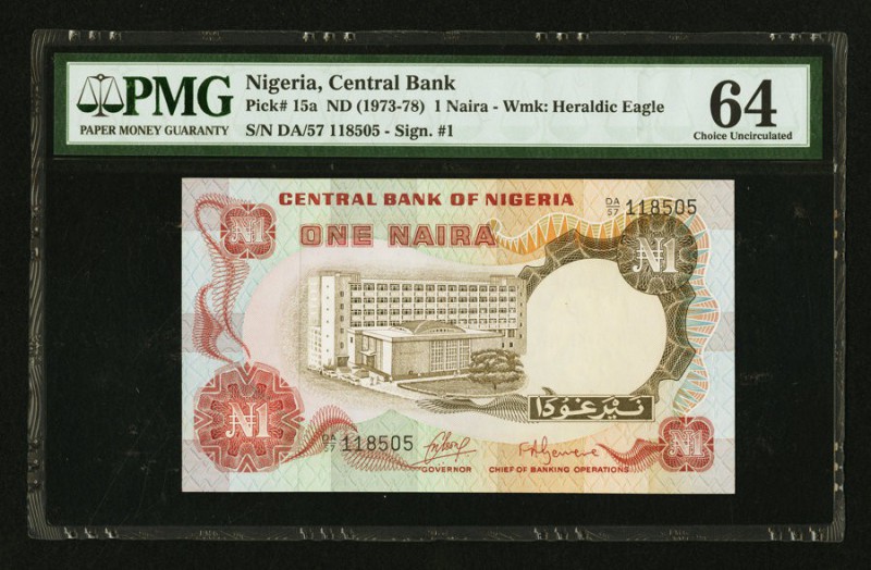 Nigeria Central Bank of Nigeria 1 Naira ND (1973-78) Pick 15a PMG Choice Uncircu...
