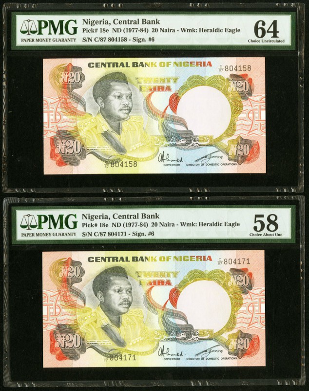 Nigeria Central Bank of Nigeria 20 Naira ND (1977-84) Pick 18e Two Examples PMG ...