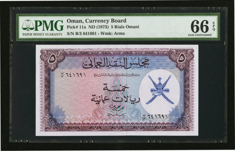 Oman Oman Currency Board 5 Rials Omani ND (1973) Pick 11a PMG Gem Uncirculated 6...