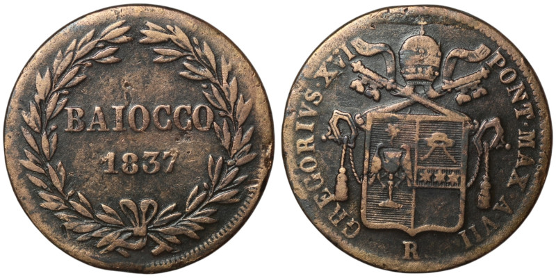 ITALY. Papal States. Gregorius XVI (1831-1846). Rome. date (1837)
Baiocco (30mm,...