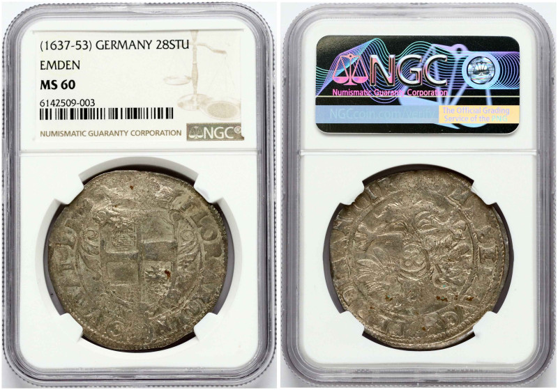 Germany Emden 28 Stüber (1637-1653). Obverse: Crowned arms. Lettering: FLOR.ARGE...