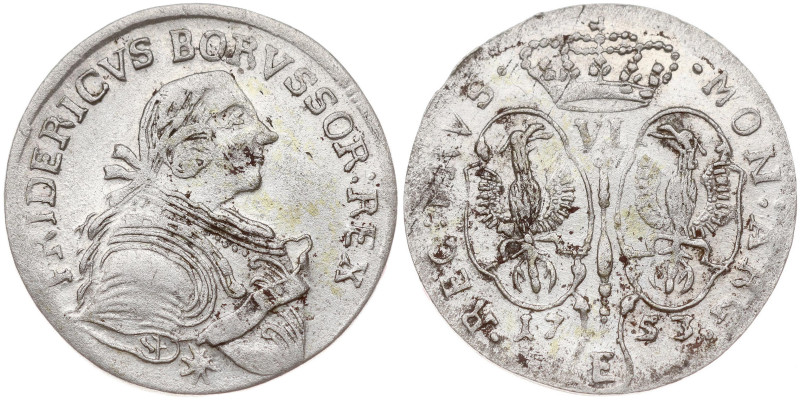 Germany, Prussia. Friedrich II (1740-1786). 6 Groscher 1753 E. Silver 2.99 g. KM...
