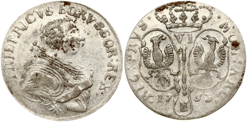 Germany, Prussia. Friedrich II (1740-1786). 6 Groscher 1753 E ST. Billon 3.29 g....