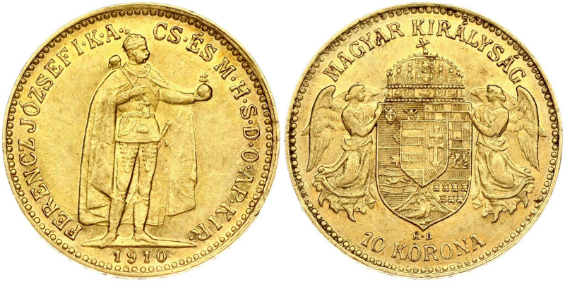 Hungary. Franz Joseph I (1848-1916). 10 korona 1910 KB. Gold 3.37 g. Fr. 252; KM...