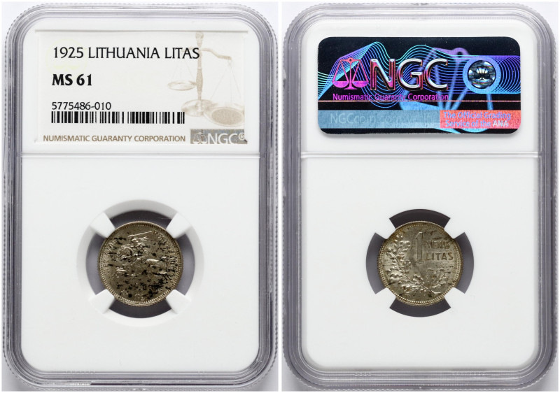 Lithuania. 1 Litas 1925. Silver. KM 76. NGC MS 61.