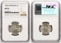 Lithuania 2 Litu 1925 NGC AU 55