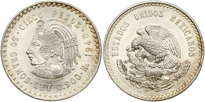 Mexico. 5 Pesos 1948 Mo. Silver .900, 29.87 g. KM 465.