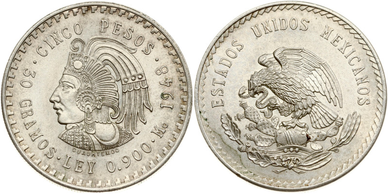 Mexico. 5 Pesos 1948 Mo. Silver .900, 30.03 g. KM 465.