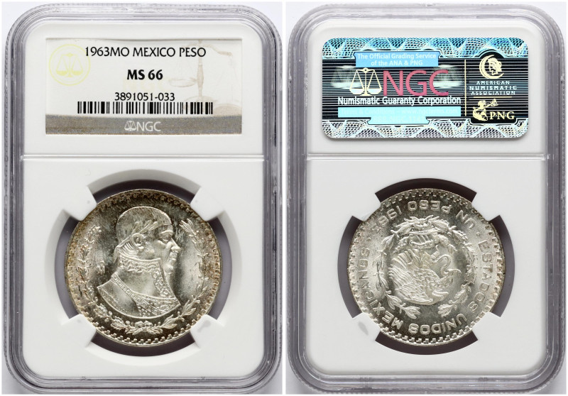 Mexico. Peso 1963 Mo. Billon. KM 459. NGC MS 66.