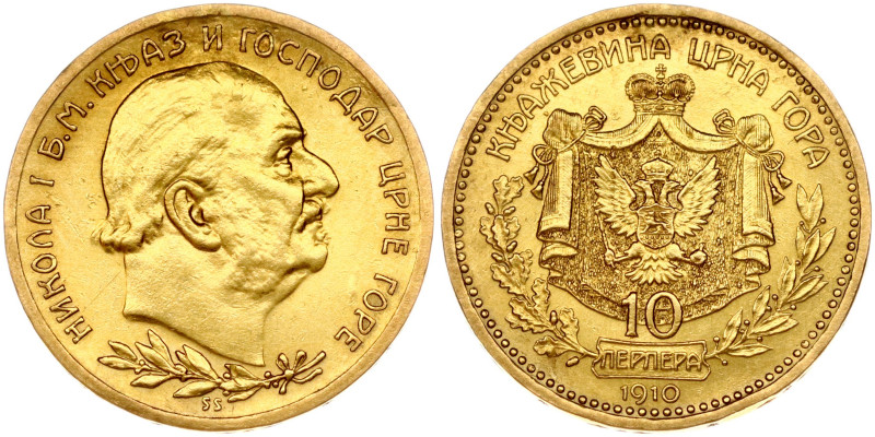 Montenegro. Nicholas I (1860-1910). 10 Perpera 1910. Gold 3.37 g. KM 8.