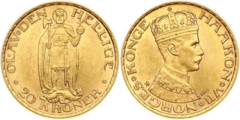 Norway Haakon VII (1905-1957) 20 Kroner 1910 Gold 8.95 g KM 376