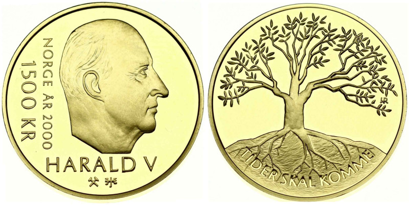 Norway. Harald V(1991-). 1500 Kroner 2000 Millennium. Gold .917, 16.94 g. KM 467
