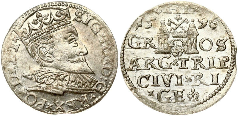 Poland. Zygmunt III Waza (1587-1632). Trojak 1596, Riga. Silver 2.58 g. Kop. 819...