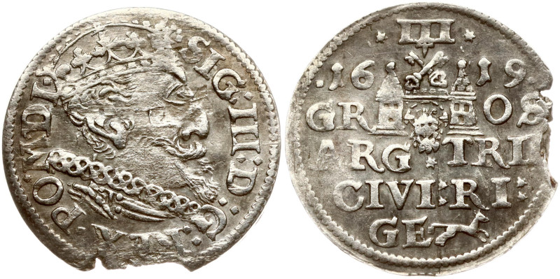 Poland. Zygmunt III Waza (1588-1632). Trojak 1619, Riga mint. Rare variety with ...