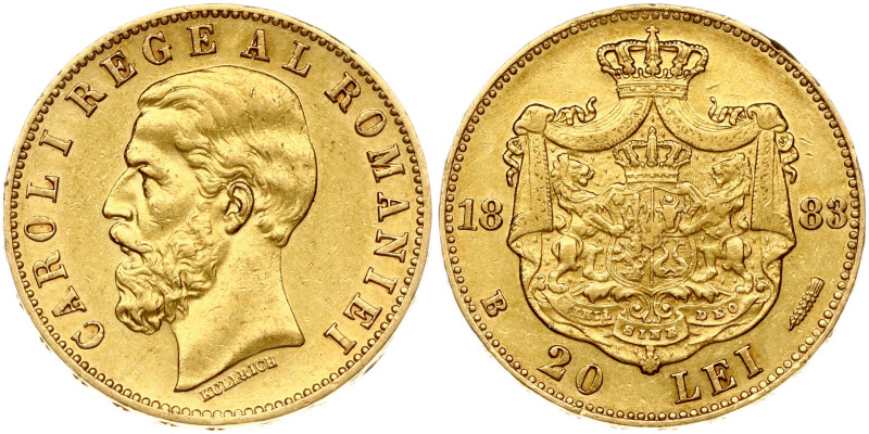Romania. Carol I (1881-1914). 20 Lei 1883 B. Gold 6.40 g. KM-20.