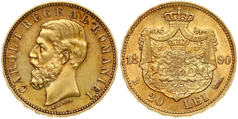 Romania 20 Lei 1890 B Carol I (1881-1914). Gold 6.43g. KM-20