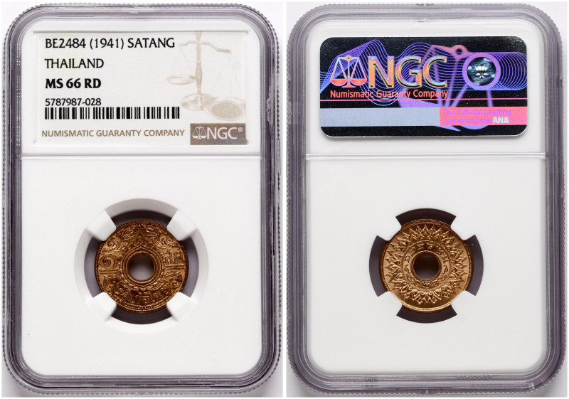 Thailand. Rama VIII (1935-1946). Satang 2484 (1941). Bronze. Y 54. NGC MS 66 RD.