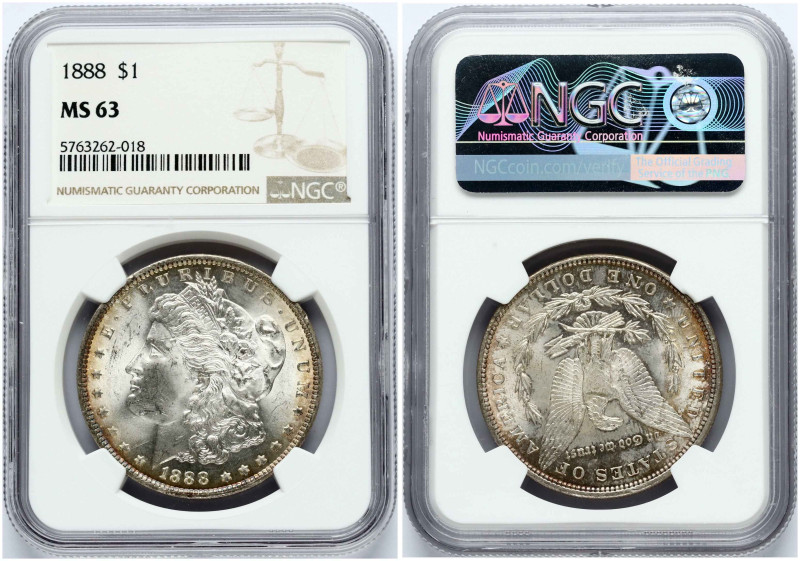 USA. Morgan Dollar 1888, Philadelphia. Silver. KM-110. NGC MS 63