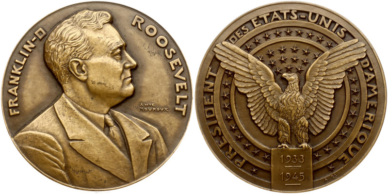 USA. Medal Honoring Franklin Delano Roosevelt. Averse: Bust r., sans-serif legen...