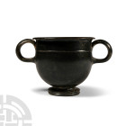 Greek Double-Handled Blackware Wine Cup