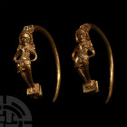 Hellenistic Gold Earring Pair with Nude Figures