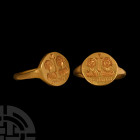 Byzantine Gold Marriage Ring with Facing Couple