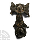 Byzantine Gilt Bronze Altar Cross with Two Medallions