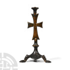 Medieval Bronze Altar Cross on Tripod Base