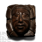 Medieval Carved Oak Boss with the Mask of a Man and Foliage