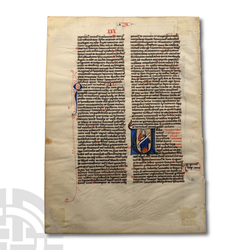 Medieval 'Book of Amos' Manuscript Leaf from a Latin Bible

France, 13th centu...