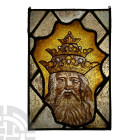 Large Medieval Stained Glass Panel Depicting God the Father