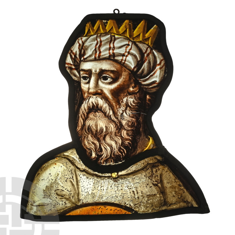 Tudor Period Stained Glass Panel with Head of Magus

France, circa 1510 A.D. T...